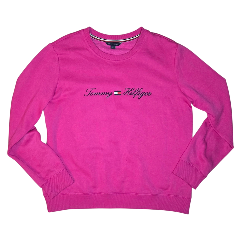 Tommy Hilfiger Pink Oversized Logo Crew Neck Medium Preppy Y2K Sweatershirt